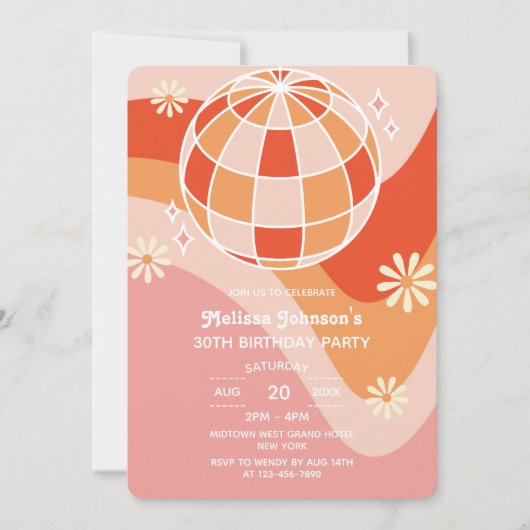 Retro Groovy Wave Disco Ball Daisy Roze Verjaardag Kaart (Voorkant)