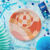 Retro Groovy Wave Disco Ball Daisy Roze Verjaardag Papieren Bordje (Feest)