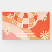 Retro Groovy Wave Disco Ball Daisy Roze Verjaardag Spandoek (Horizontaal)