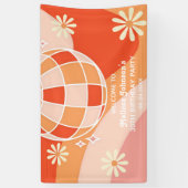 Retro Groovy Wave Disco Ball Daisy Roze Verjaardag Spandoek (Verticaal)