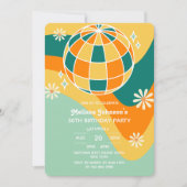 Retro Groovy Wave Disco Ball Daisy Sinaasappel Ver Kaart (Voorkant)