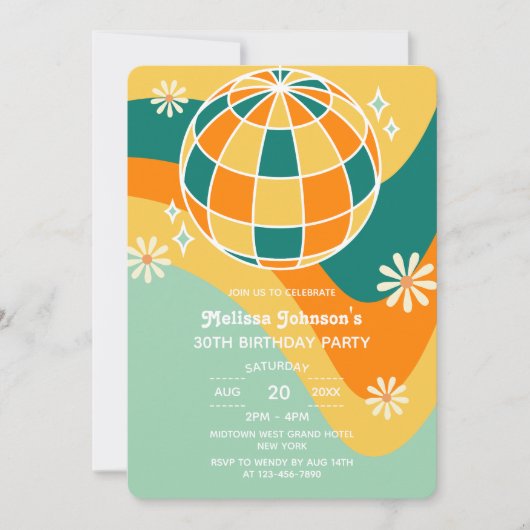 Retro Groovy Wave Disco Ball Daisy Sinaasappel Ver Kaart (Voorkant)