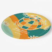 Retro Groovy Wave Disco Ball Daisy Sinaasappel Ver Papieren Bordje (Gekanteld)