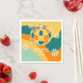 Retro Groovy Wave Disco Ball Daisy Sinaasappel Ver Servet (Insitu)