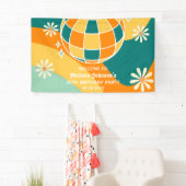 Retro Groovy Wave Disco Ball Daisy Sinaasappel Ver Spandoek (Insitu)