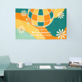 Retro Groovy Wave Disco Ball Daisy Sinaasappel Ver Spandoek (Beurs)