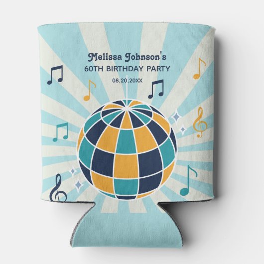 Retro Groovy Wave Disco Ball Musical Blauwe Verjaa Blikjeskoeler (Achterkant)