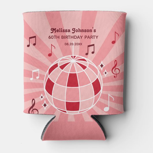 Retro Groovy Wave Disco Ball Musical Roze Verjaard Blikjeskoeler (Voorkant)