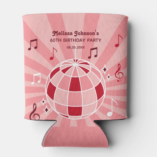 Retro Groovy Wave Disco Ball Musical Roze Verjaard Blikjeskoeler (Achterkant)