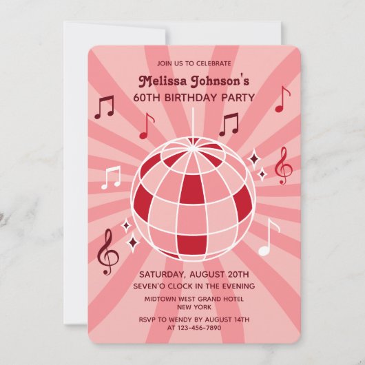 Retro Groovy Wave Disco Ball Musical Roze Verjaard Kaart (Voorkant)