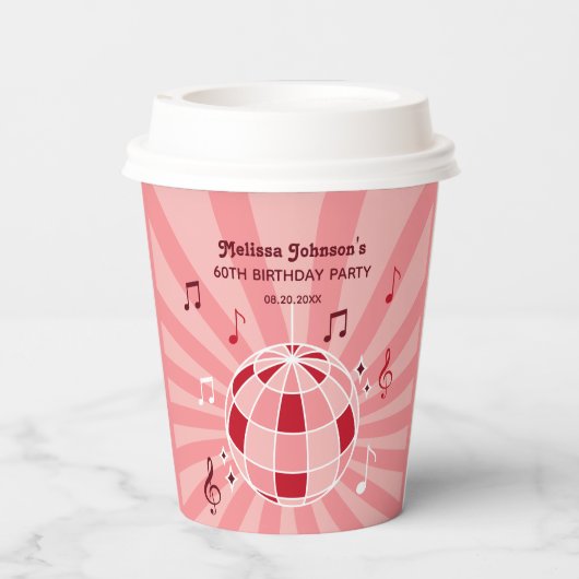 Retro Groovy Wave Disco Ball Musical Roze Verjaard Papieren Bekers (Achterkant)