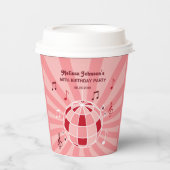 Retro Groovy Wave Disco Ball Musical Roze Verjaard Papieren Bekers (Voorkant)