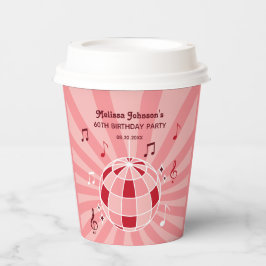 Retro Groovy Wave Disco Ball Musical Roze Verjaard Papieren Bekers