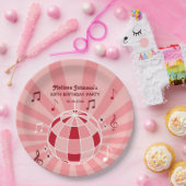 Retro Groovy Wave Disco Ball Musical Roze Verjaard Papieren Bordje (Feest)