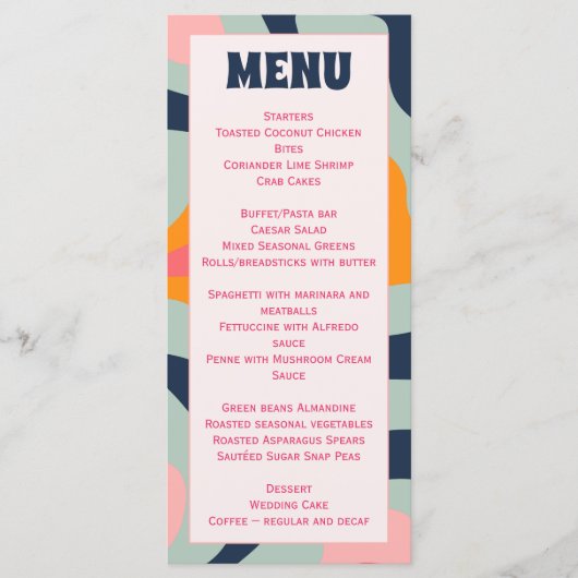 Retro Groovy Waves Kleurrijke Bruiloft Menu (Voorkant)