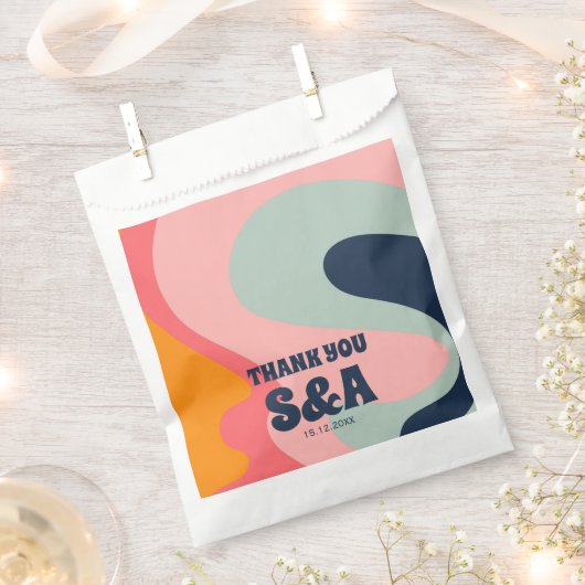 Retro Groovy Waves Pastel Roze Blauw Chique Bruilo Bedankzakje (Geknipt)
