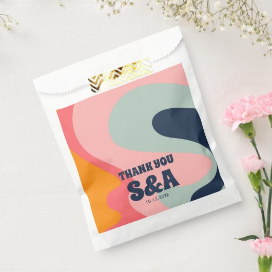 Retro Groovy Waves Pastel Roze Blauw Chique Bruilo Bedankzakje (Gezegeld)