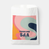 Retro Groovy Waves Pastel Roze Blauw Chique Bruilo Bedankzakje (Voorkant)