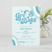 Retro Groovy Wavy Baby Boy Shower Kaart (Staand voorkant)