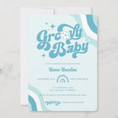 Retro Groovy Wavy Baby Boy Shower Kaart (Voorkant)