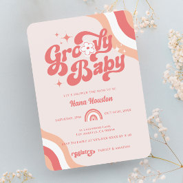 Retro Groovy Wavy Baby Girl Shower Kaart