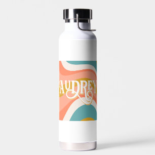 Retro Groovy Wavy Lines Gepersonaliseerde naam Waterfles