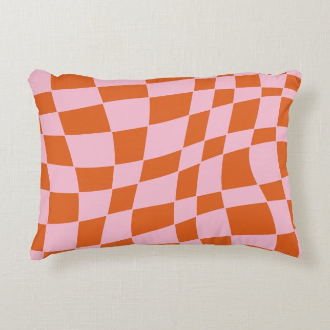 Retro Groovy Wavy Psychedelic Checkerboard Y Accent Kussen (Voorkant)