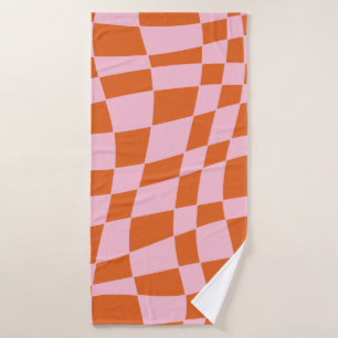 Retro Groovy Wavy Psychedelic Checkerboard Y Badhanddoek