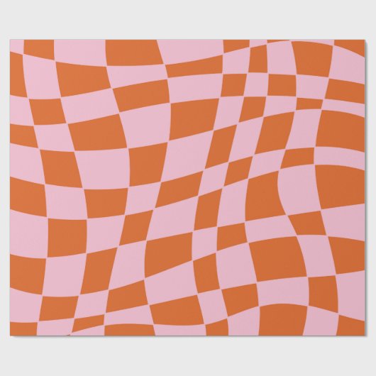 Retro Groovy Wavy Psychedelic Checkerboard Y Cadeaupapier (Vlak)