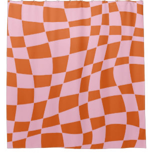 Retro Groovy Wavy Psychedelic Checkerboard Y Douchegordijn