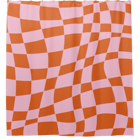 Retro Groovy Wavy Psychedelic Checkerboard Y Douchegordijn (Voorkant)