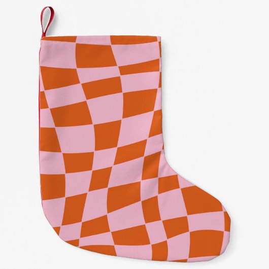 Retro Groovy Wavy Psychedelic Checkerboard Y Kleine Kerstsok (Voorkant)