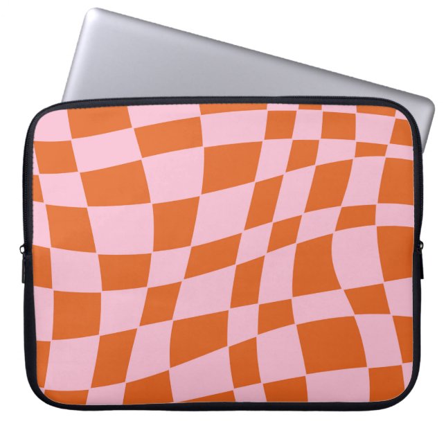 Retro Groovy Wavy Psychedelic Checkerboard Y Laptop Sleeve (Voorkant)