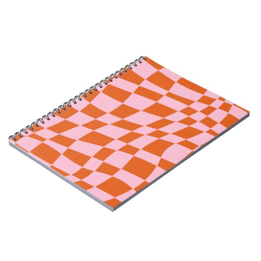 Retro Groovy Wavy Psychedelic Checkerboard Y Notitieboek (Linkerzijde)
