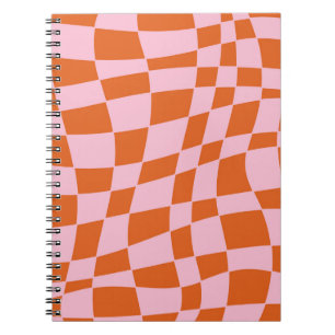 Retro Groovy Wavy Psychedelic Checkerboard Y Notitieboek