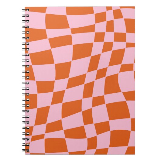 Retro Groovy Wavy Psychedelic Checkerboard Y Notitieboek (Voorkant)
