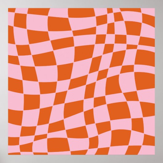 Retro Groovy Wavy Psychedelic Checkerboard Y Poster (Voorkant)
