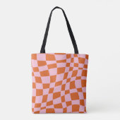 Retro Groovy Wavy Psychedelic Checkerboard Y Tote Bag (Achterkant)