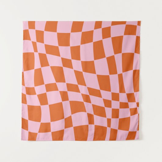 Retro Groovy Wavy Psychedelic Checkerboard Y Wandkleed (Voorkant (horizontaal))