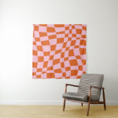 Retro Groovy Wavy Psychedelic Checkerboard Y Wandkleed (In situ)
