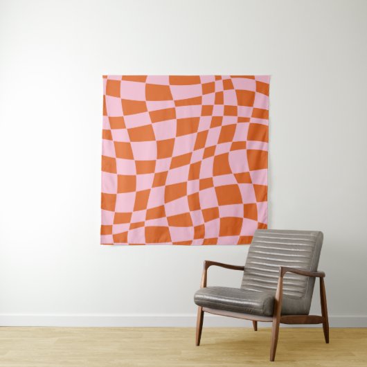 Retro Groovy Wavy Psychedelic Checkerboard Y Wandkleed (In situ)