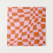 Retro Groovy Wavy Psychedelic Checkerboard Y Wandkleed (Voorkant)