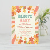 Retro Groovy Wavy Sunshine Flower Baby shower Kaart (Staand voorkant)