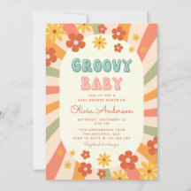 Retro Groovy Wavy Sunshine Flower Baby shower