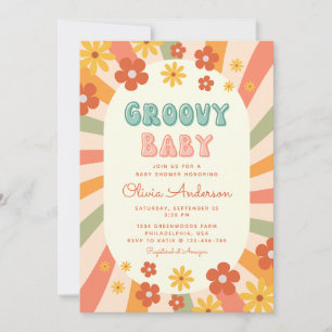 Retro Groovy Wavy Sunshine Flower Baby shower Kaart