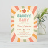 Retro Groovy Wavy Sunshine Flower Baby shower Kaart (Staand voorkant)