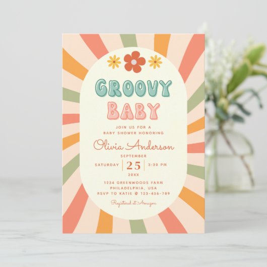 Retro Groovy Wavy Sunshine Flower Baby shower Kaart (Staand voorkant)