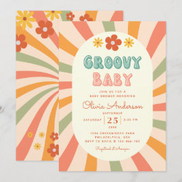 Retro Groovy Wavy Sunshine Flower Baby shower Kaart