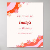 Retro Groovy Welkom Baby Verjaardag Poster (Voorkant)