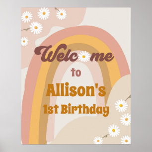 Retro Groovy Welkom Hippie Daisy Girl Birthday Po Poster